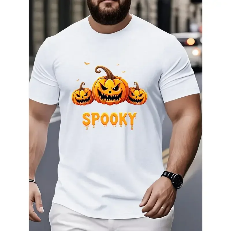 Unisex Spooky Jack O'Lantern Graphic T-Shirt - 3 Pumpkin Halloween Sports Top for Outdoor Activities