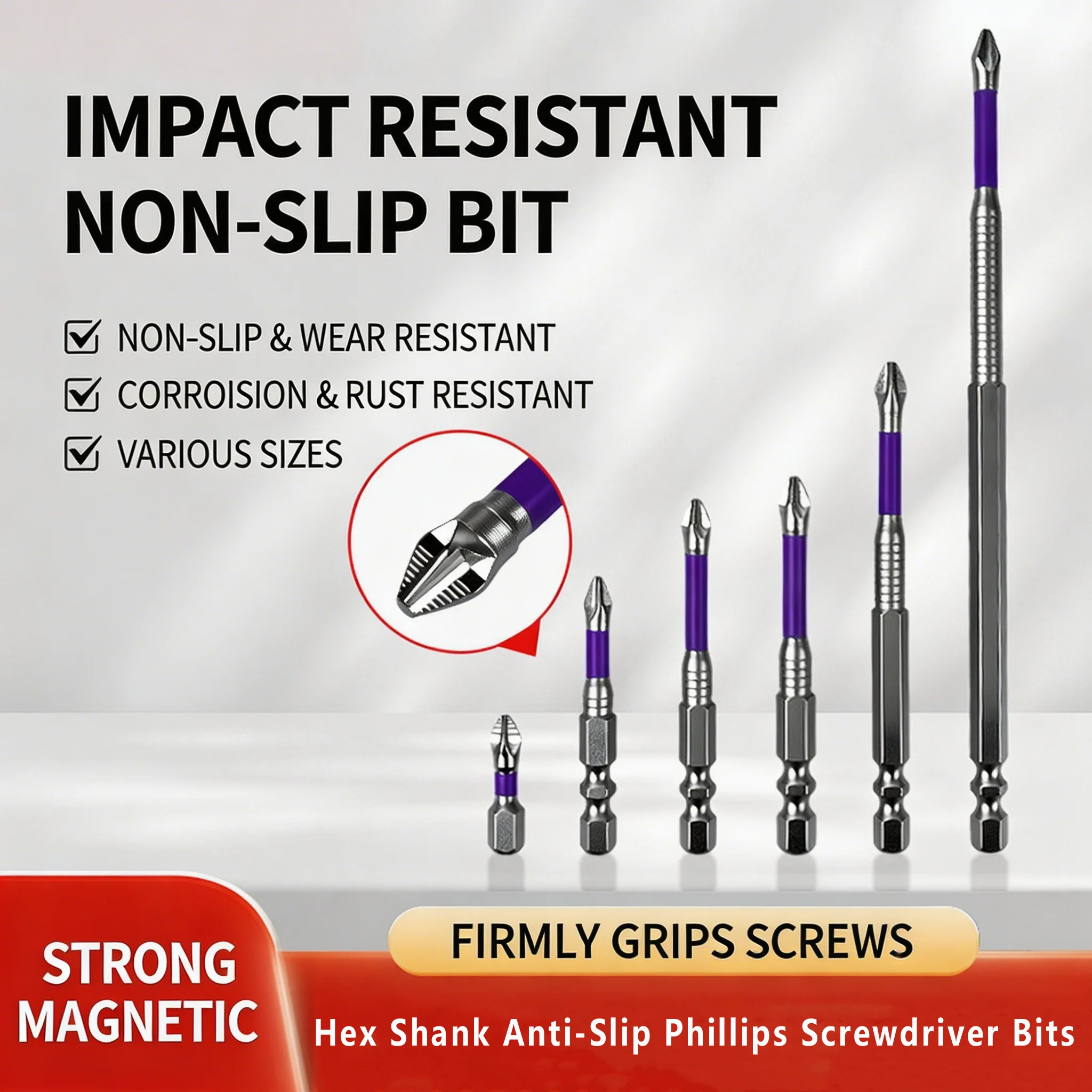25/50/65/70/90/150mm High Hardness Anti-Slip Phillips Drill Bits Magnetic Impact Screwdriver Bit for Woodworking Power Tools