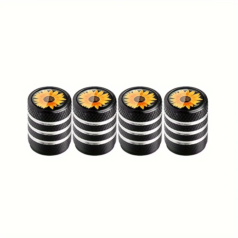 4pcs Sunflower Tire Valve Caps Stem Cover, Tire Air Valve Cover Aluminum Alloy Anti Corrosion Valve Caps for Bike Bicycle Cars T