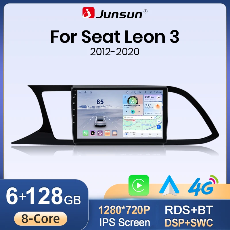 Autoradio sans fil Junsun CarPlay Android Auto pour SEAT Leon Mk3 5F 2012-2020, navigation GPS Android, lecteur multimédia, WiFi, DSP, RDS, Bluetooth, SWC, écran tactile IPS, autoradio stéréo