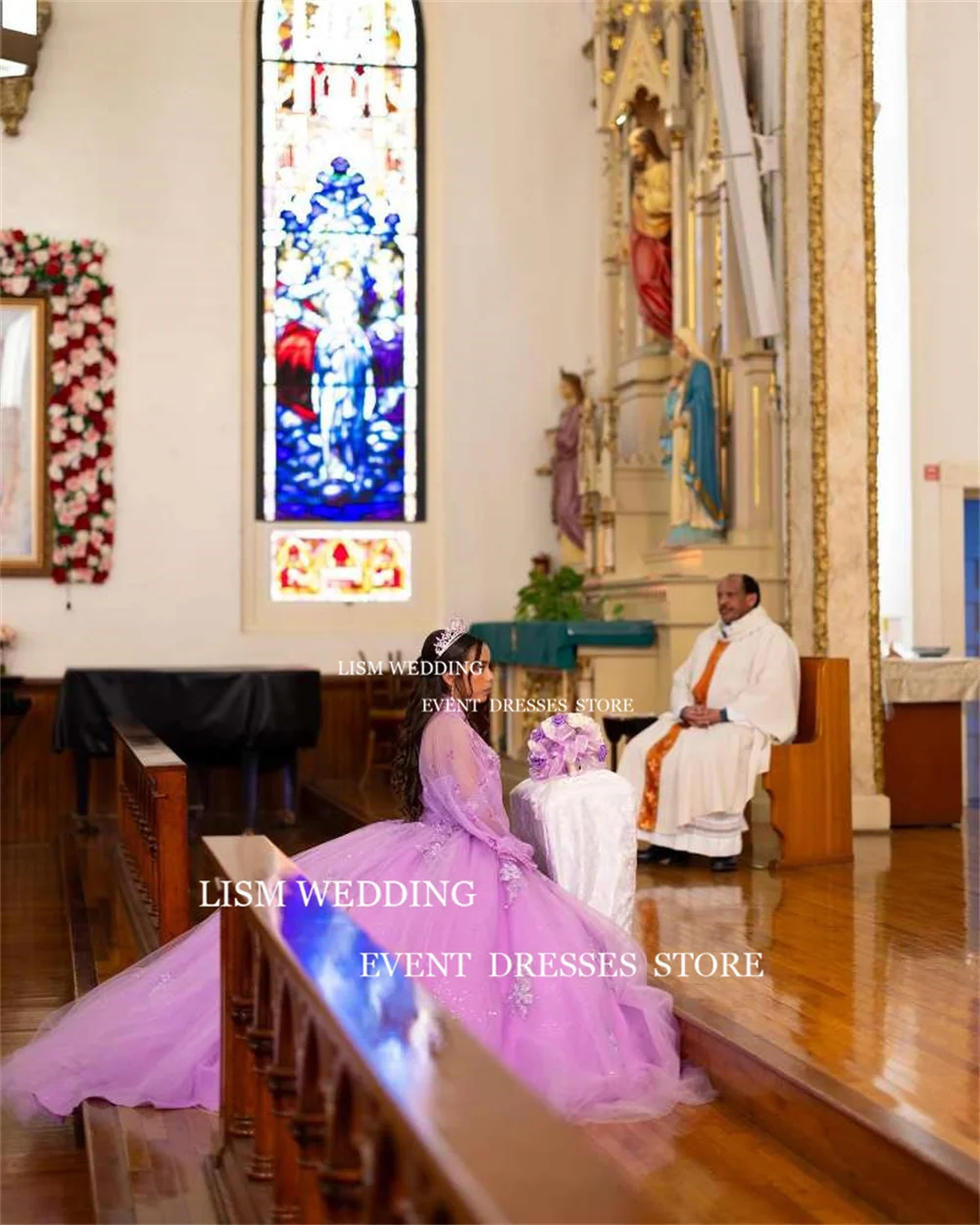 LISM-vestido de quinceañera púrpura con purpurina para niña, traje de baile de línea A, sin hombros, con cristales, para fiesta de cumpleaños, 2024