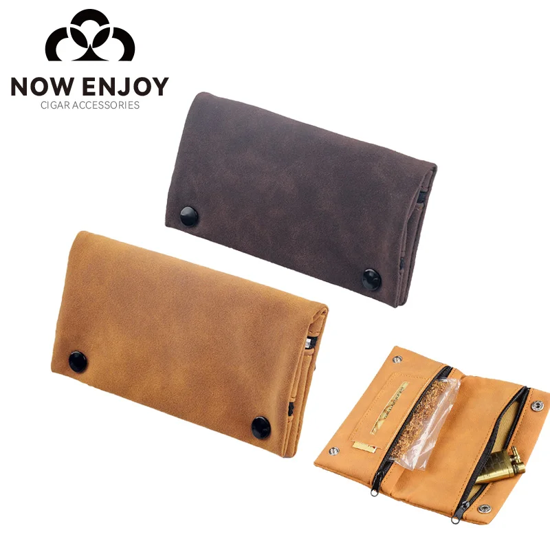 Foldable Tobacco Storage Bag Pouch Handmade Leather Tobacco Pouch Case Bag Smoking Paper Holder Case Wallet Bag Multifunctional