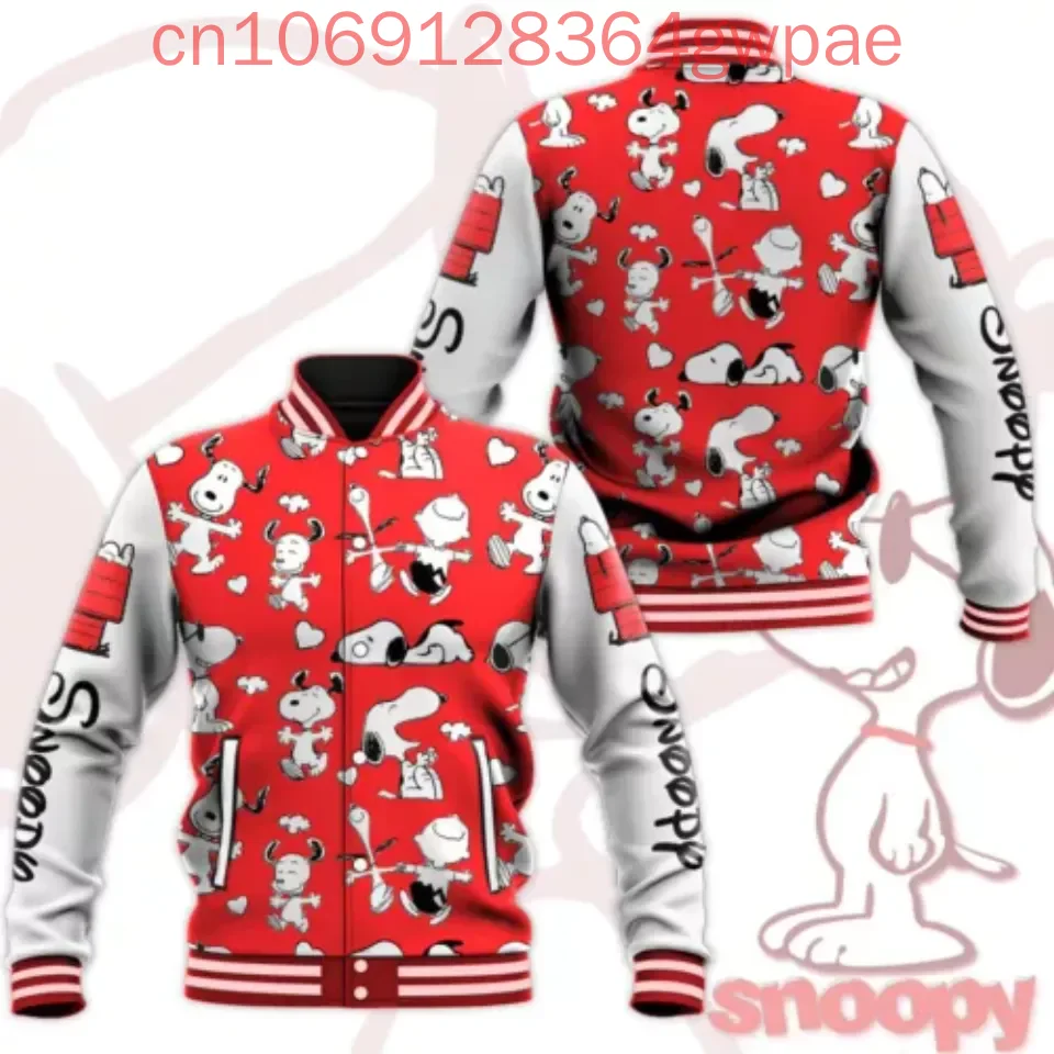 Disney Snoopy Baseball Jacket Men's Women's Hip Hop Harajuku Jackets Streetwea Boys Girls Loose College Coats