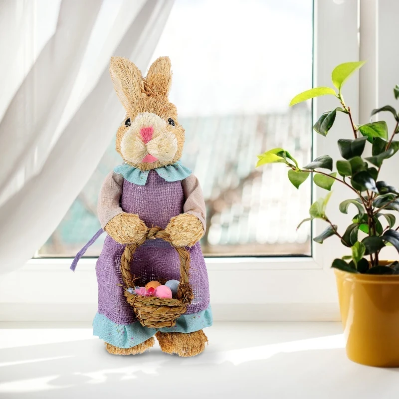 Bunny Straw Easter Rabbit Cute Rabbit Ornament Home Festival Party Window Decorations Photography Children Gift