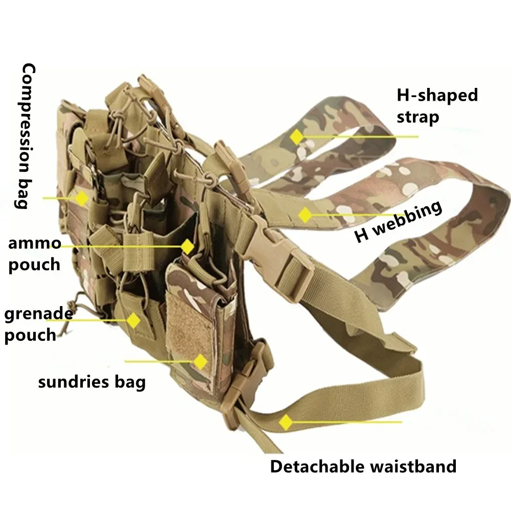 Tactical Vest Chest Hang Radio Bag Harness Front Holster Molle Rig Belly Pockets Airsoft Hunting Waist Pouch Adjustable Outdoors