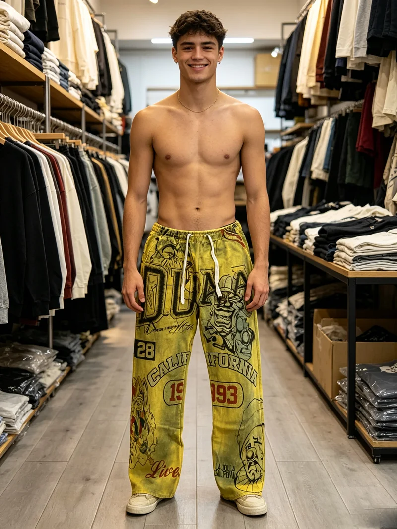 Soiled Embroidery Rhinestone Yellow Duaa Evil Print Sweatpants Men Women Loose Casual Drawstring Track Pants Jogger Trousers Y2k
