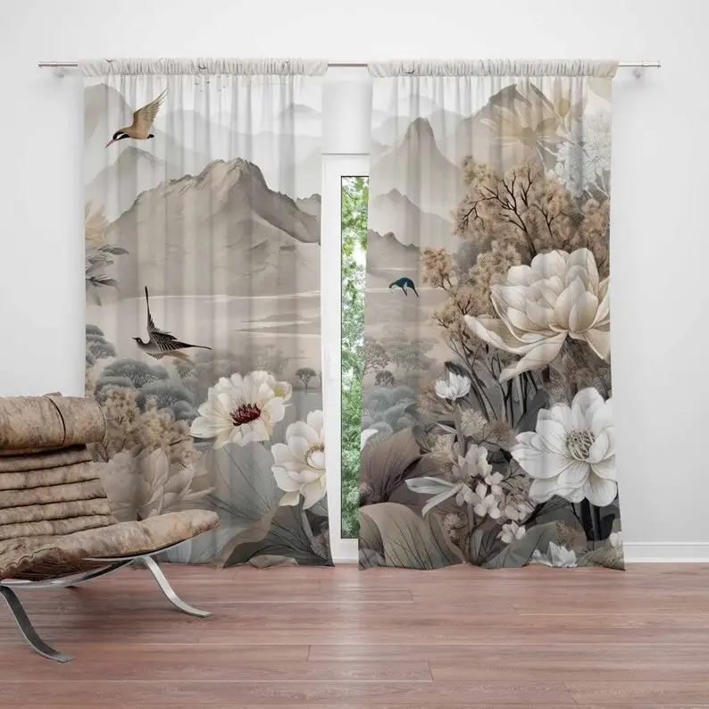 Mountain Floral Nursery Curtain Kids Bedroom Black Out Nursery Decor Baby Room Curtains Bedroom Living Room Curtains