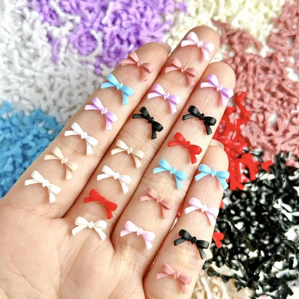 60Pcs Minimalist Mini Bowknots Nail Art Decorations Solid Color Line Tie Resin Nail Charms Accessories for DIY Nails Designs