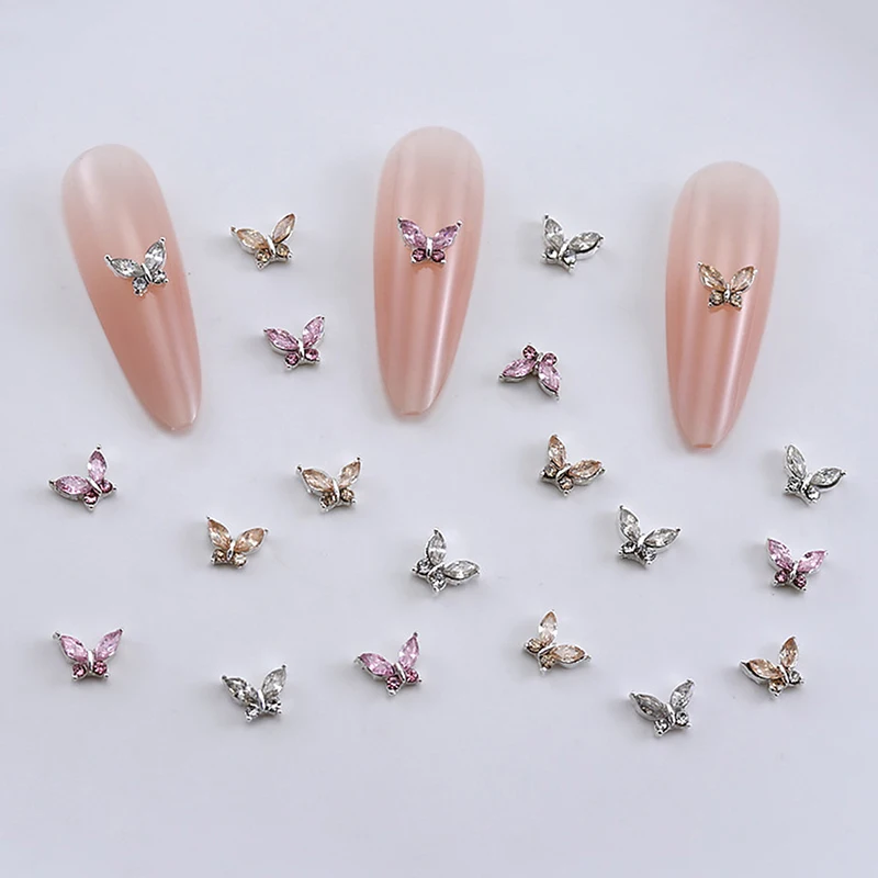 10PCS 3D Mini Crystal Butterfly Nail Art Charms Jewelry Parts Accessories Luxury Alloy Nails Decoration Rhinestones Supplies