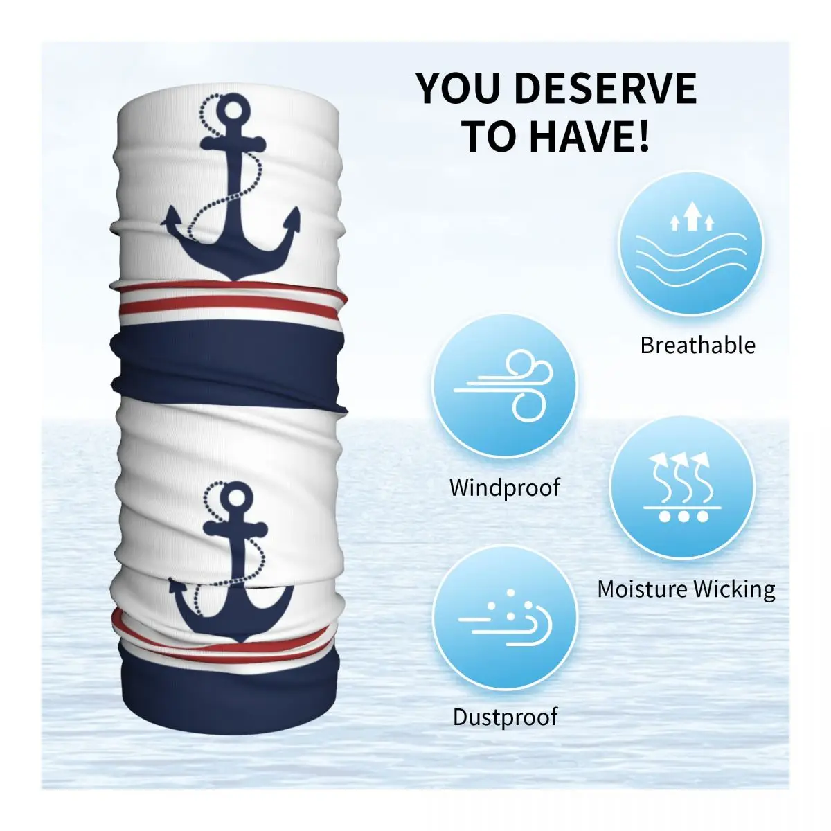 Nautical Navy Blue Anchor With Stripes Bandana Winter Neck Warmer Wrap Face Scarf for Hiking Sailing Sailor Gaiter Headband