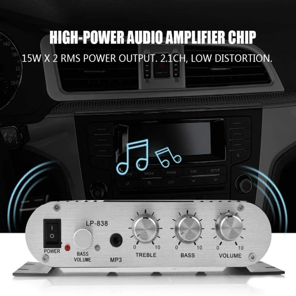 Car Audio Amplifier 2.1 Mini Hi-Fi Stereo Digital Power Amp for Home Car Audio System 12-14.4V Surface Mount