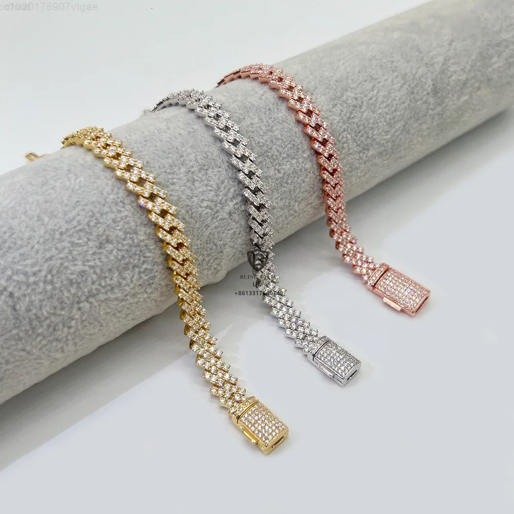 

Продажа Iced Out 8 мм 10 мм кубинская цепочка для женщин стерлингового серебра муассанит бриллиантовый браслет