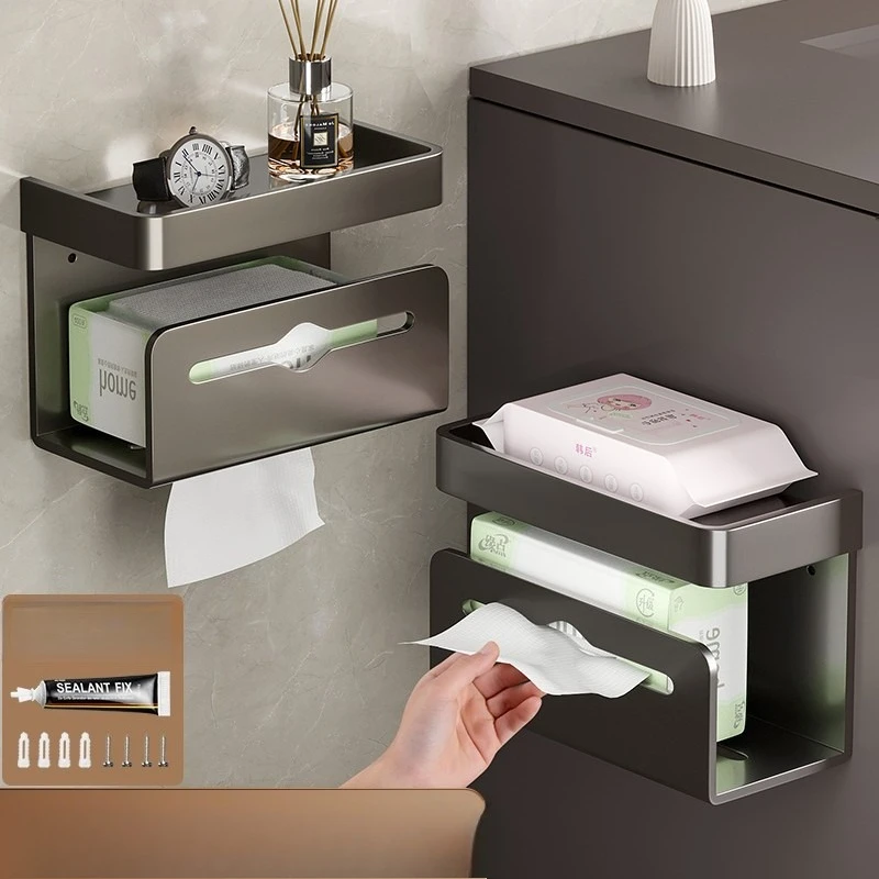 

Gun Ash Toilet Tissue Box Wall Mounted Toilet Pumping Carton No Punching Toilet Paper Holder Toilet Roll Paper Shelf