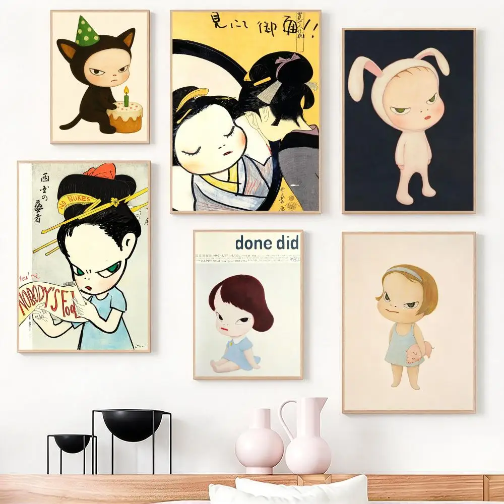 artist Yoshitomo Nara Poster Poster HD Frameless Creamy Style Home Decor Wall Art for Living Room Bedroom Gift