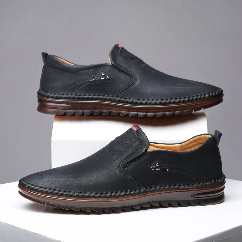 Zapatos de cuero de microfibra para hombre, mocasines informales de cuero, antideslizantes, suela inferior de tendón suave, para jóvenes, novedad de 2022