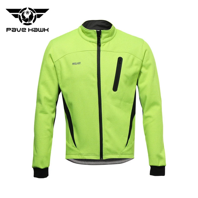 Outdoor Cycling Jacket Men Waterproof Windproof Fleece Sports Top Reflective Strip Back Pocket Design Breathable Suit