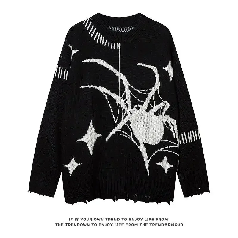 

Свитер женский с круглым вырезом, трикотажная рубашка в стиле хип-хоп, винтажный Универсальный Свободный пуловер с темными черными дырками, в американском уличном стиле