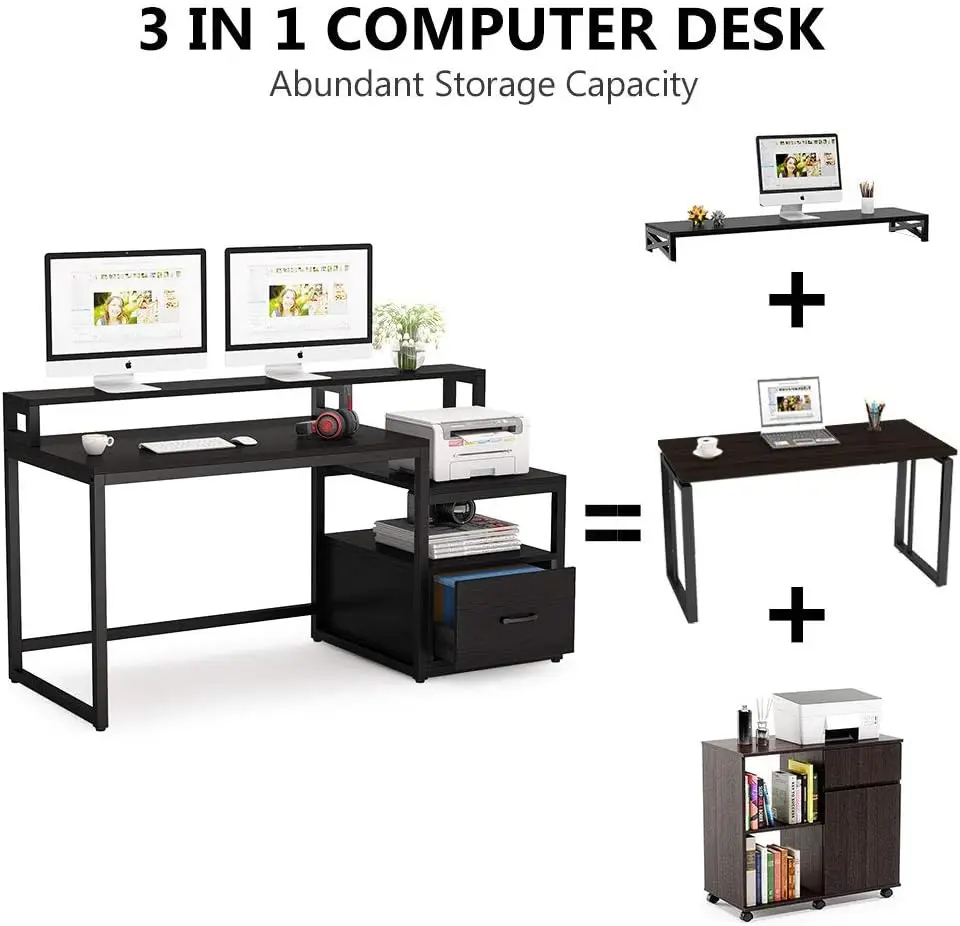 Scrivania per Computer con cassetto per File e ripiani portaoggetti, scrivania da studio moderna da 60 pollici di grandi dimensioni con scrivania da studio con Hutch