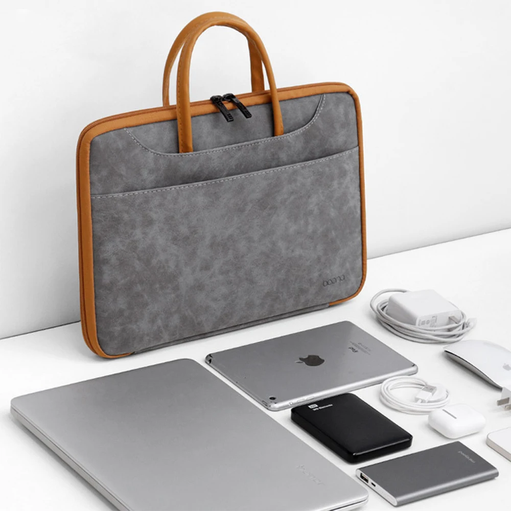 Laptop Bag 13.3/14 Inch,Leather fabric Sleeve Cover for Macbook Air 13 M1/M2, MacBook Pro 13/14, 13.5’’Surface Laptop 3/4