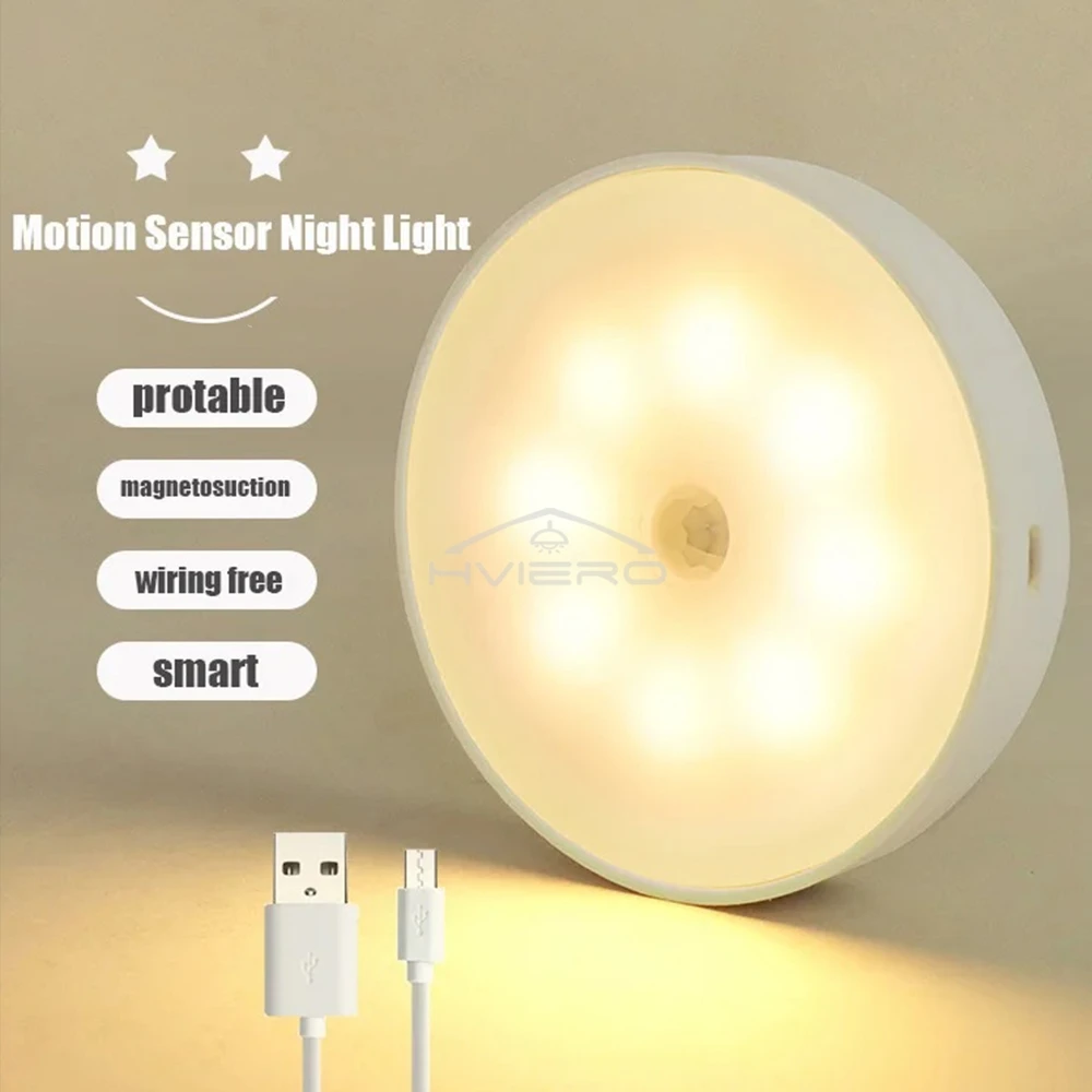 LED Smart Human Body Sensor Night Lamp Emergency Automatic Home Lighting Bedroom Staircase Hallway USB Charging Wireless Light