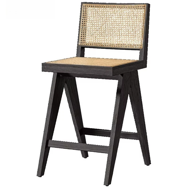 Rattan bar chair Home island dining chair middle wabi-Sabi wind solid wood high chair advanced sense