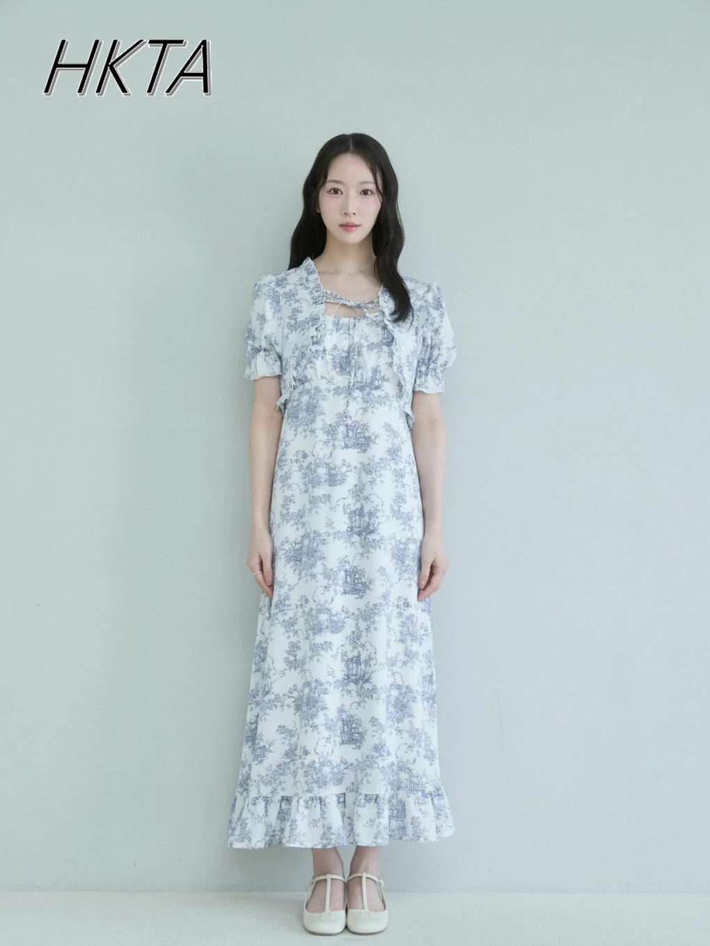 

Japanese Style Summer Sweet Lace Up Hight Waist Slim Print Short-sleeve Dress Women Summer New Mine Chiffon Long Dress Ladies