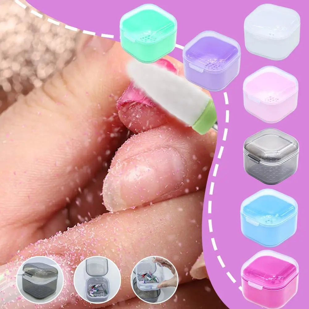 Square Nail Polishing Head Sterilization Box Cleaning Storage Bowl Box Dental Brace 4-Colors Soak Case Black/Pink/White/Pur B1U8