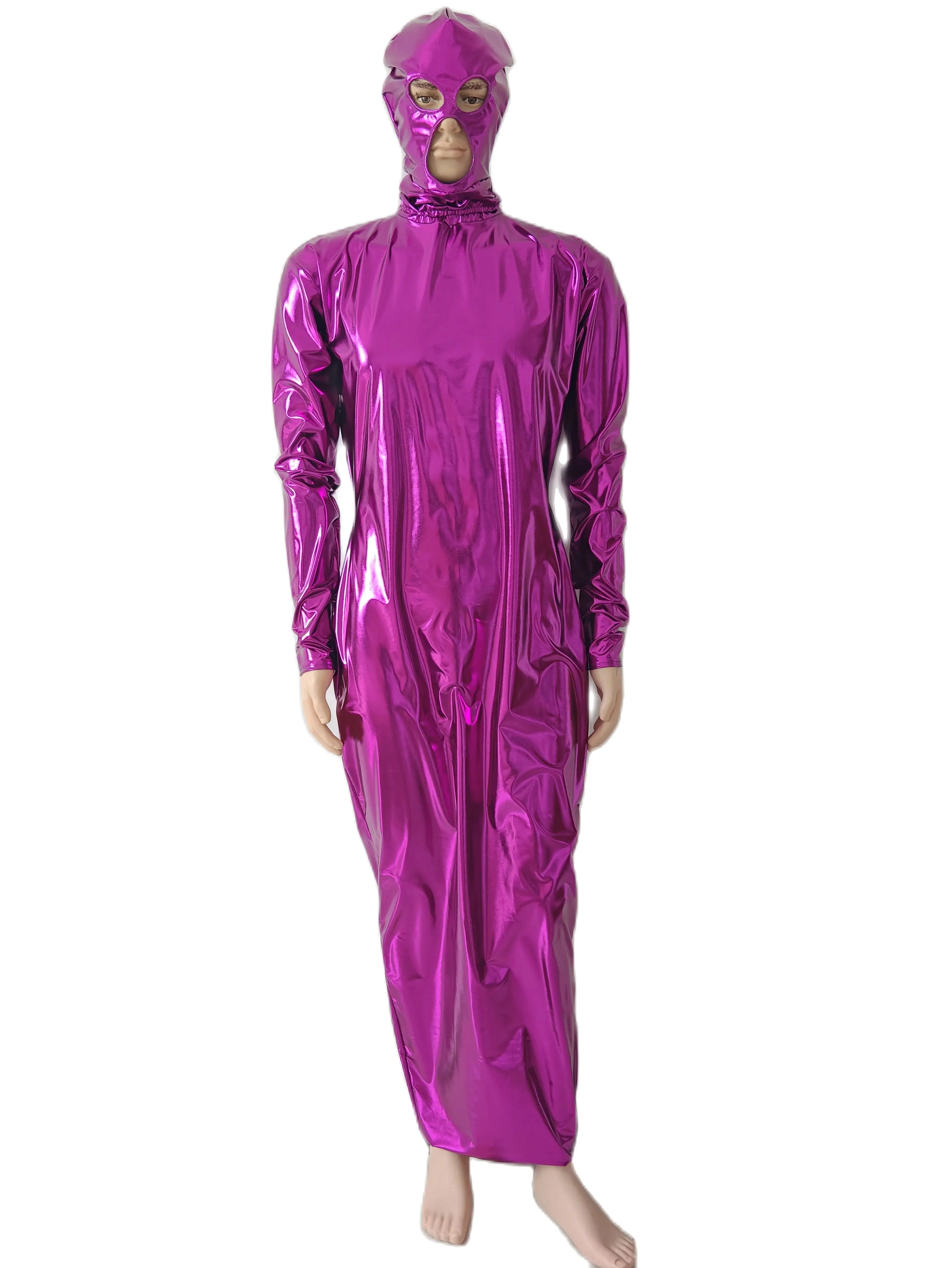 Purple Shiny metallic Girls Wrap Dress Party Dresses Body Bags Skirt Women's Long Dresses Skirts can removable mask