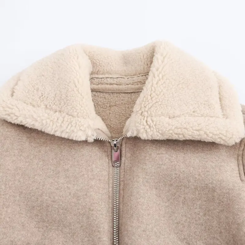 

Double-Sided Flip Collar Long Sve Soft Jaet Women's Faion Versatile New Autumn Winter Outerwear Comfortable Fit Coat