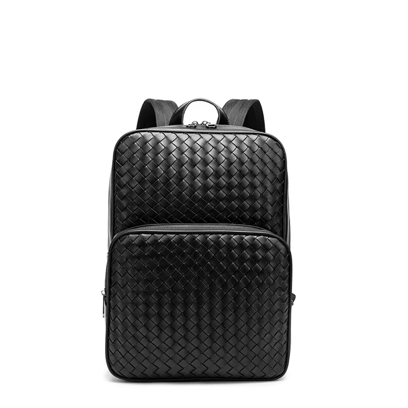 Imagem -02 - Bolsa de Ombro Tecida Multifunções para Homens Mochila de Negócios Casual Mochila de Couro de Grande Capacidade Alta Qualidade Nova Moda