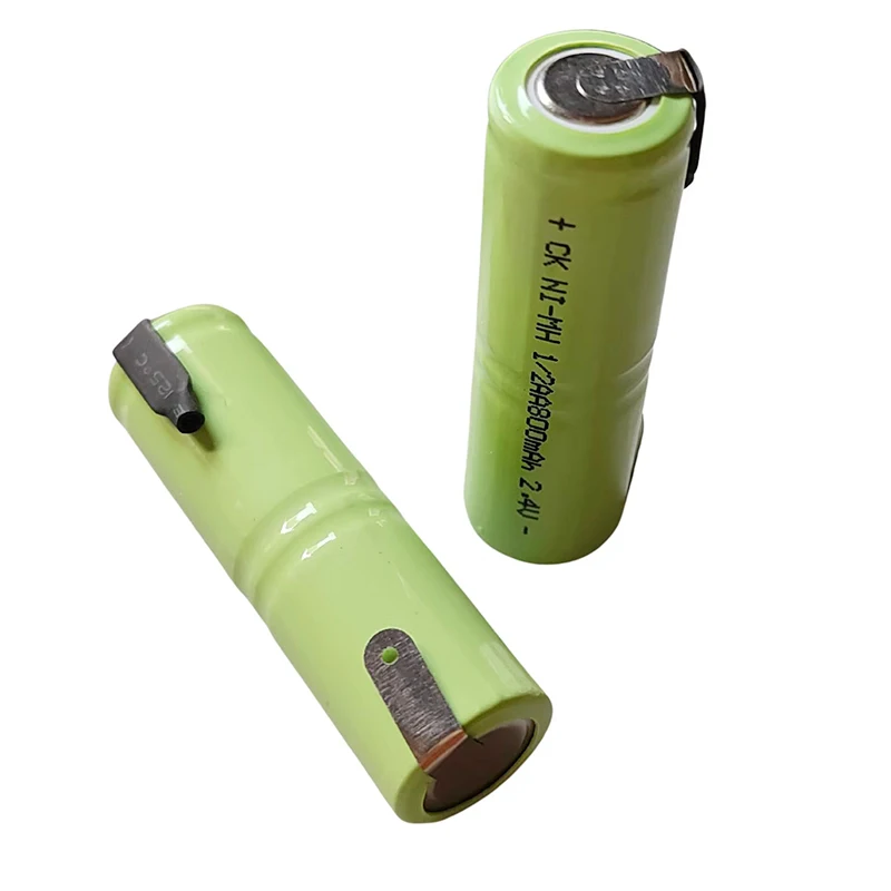 800mah 2.4V 1/2AA Ni-MH Rechargeable Battery 1/2 AA nimh cell with Welding Tabs for Electric Shaver Razor Toothbrush