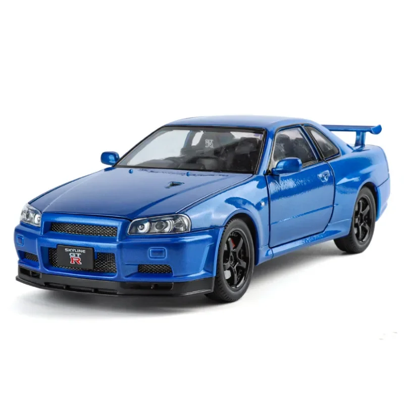 1:24 Nissan GTR-R34 Alloy Sports Car Model Diecasts Metal Racing Car Model Simulation Sound and Light Kids Toys Gift C342