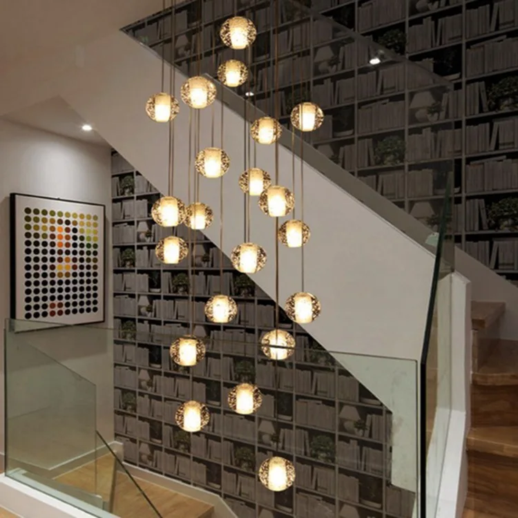 Villa duplex staircase light simple dining room Living room Nordic creative glass meteor shower crystal round chandelier