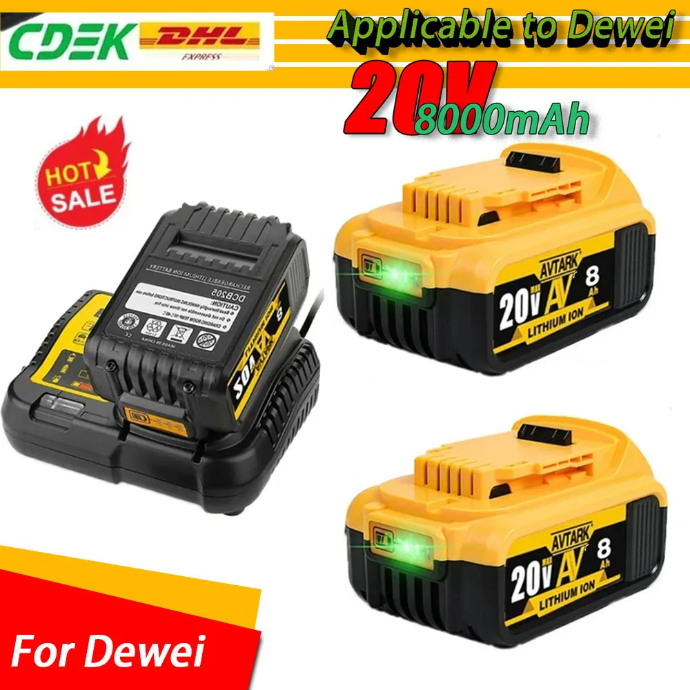 The latest 20V 8000mAh battery and charger DCB200 for Dewalt 18V DCB200 DCC201 DCB180 DCB181 DCB182  DCB184 tool battery