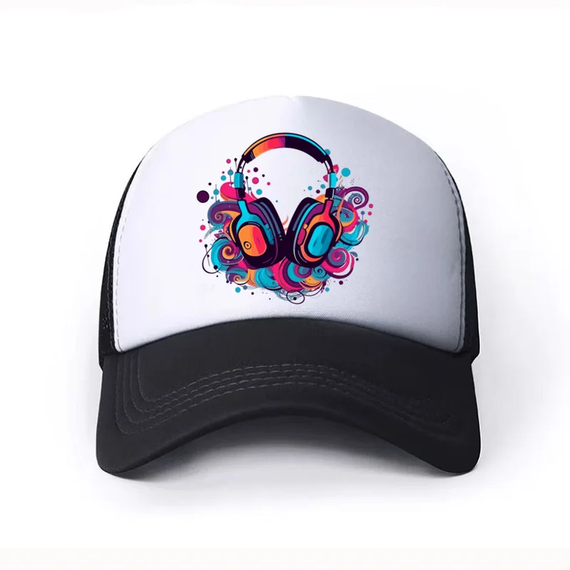 Kids Student Teen Music Headsets Games Print Sun Hat 58CM Boys Girls Sports Fisherman Baseball Cap 6-15Y Pretty Girls Casual Hat