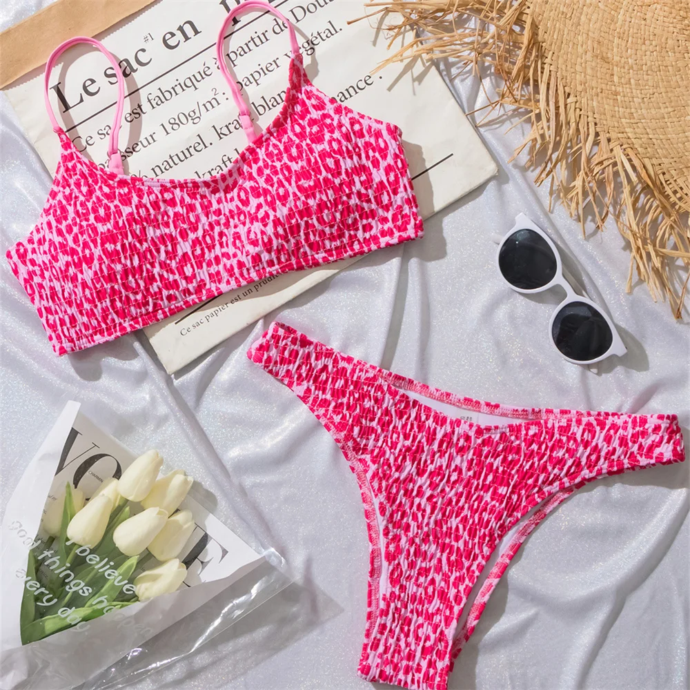 

Милый леопардовый купальник Y2K, бикини на слинге, отпускной купальник, женский сексуальный пляжный летний наряд, плиссированный купальный костюм Traje De Bano Mujer