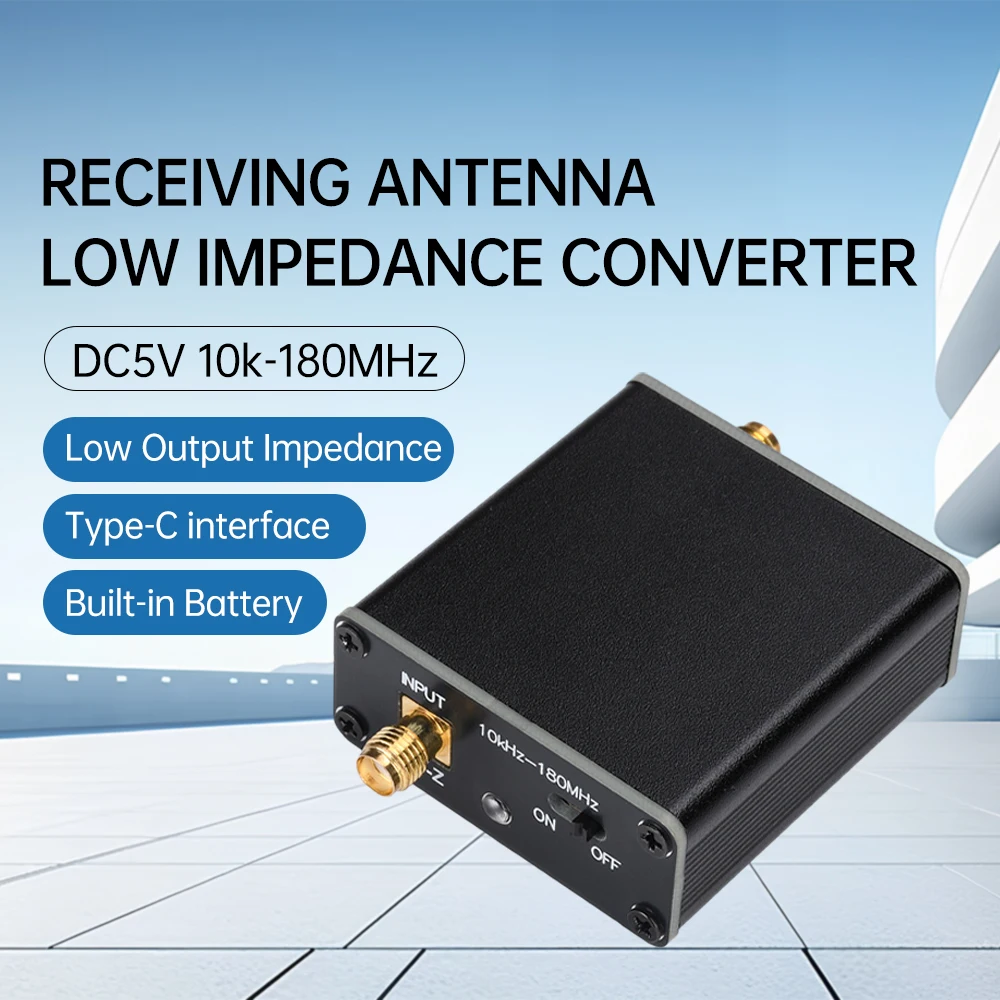 DC5V 10k-180MHz Receiving Antenna Low Output Impedance Type-C Low Impedance Converter SMA Male Head built-in 600mAh battery