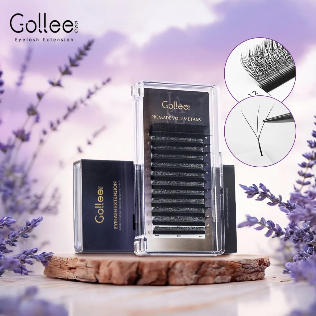 

Gollee New 3D W Shape Extension Eyelashes C/D Curl 9-15mm Mix Premade Volume Fan Lashes Natural Fluffy Individual Eyelash