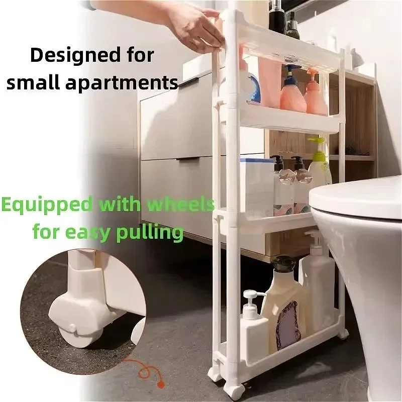1PC Home Space Saving Narrow Rack Kitchen Storage Trolley Behind Bathroom Door Hollow Out Seam Shelf Toilet Gap Floor Small Cart