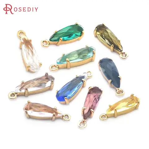 10PCS 4.5x14MM 고품질 샴페인 골드 컬러 황동과 유리 드롭 모양의 매력 펜던트 쥬얼리 Diy 액세서리 만들기