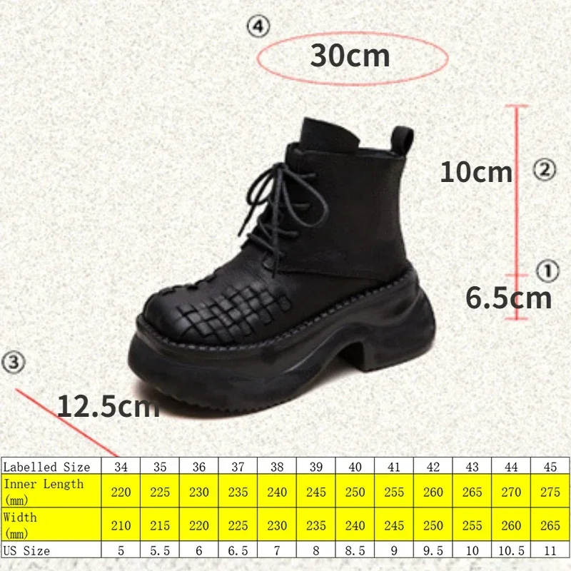 Krasovki 6.5cm Weave Genuine Leather Ankle Booties Fashion Spring Boots Autumn Motorcycle Moccasins Chimney Ladies Women Shoes