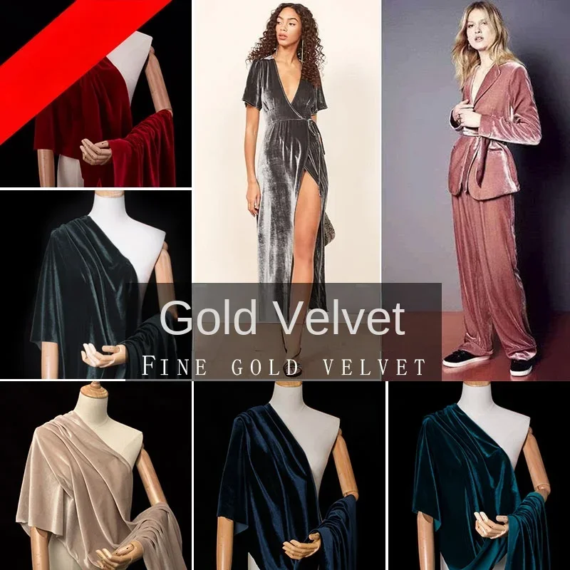 

Thickened Golden Velvet Fabric Spring Autumn Black Dress Sports Suit Yoga Apparel Stage Layout Fashionable for Diy Sewing Cloth