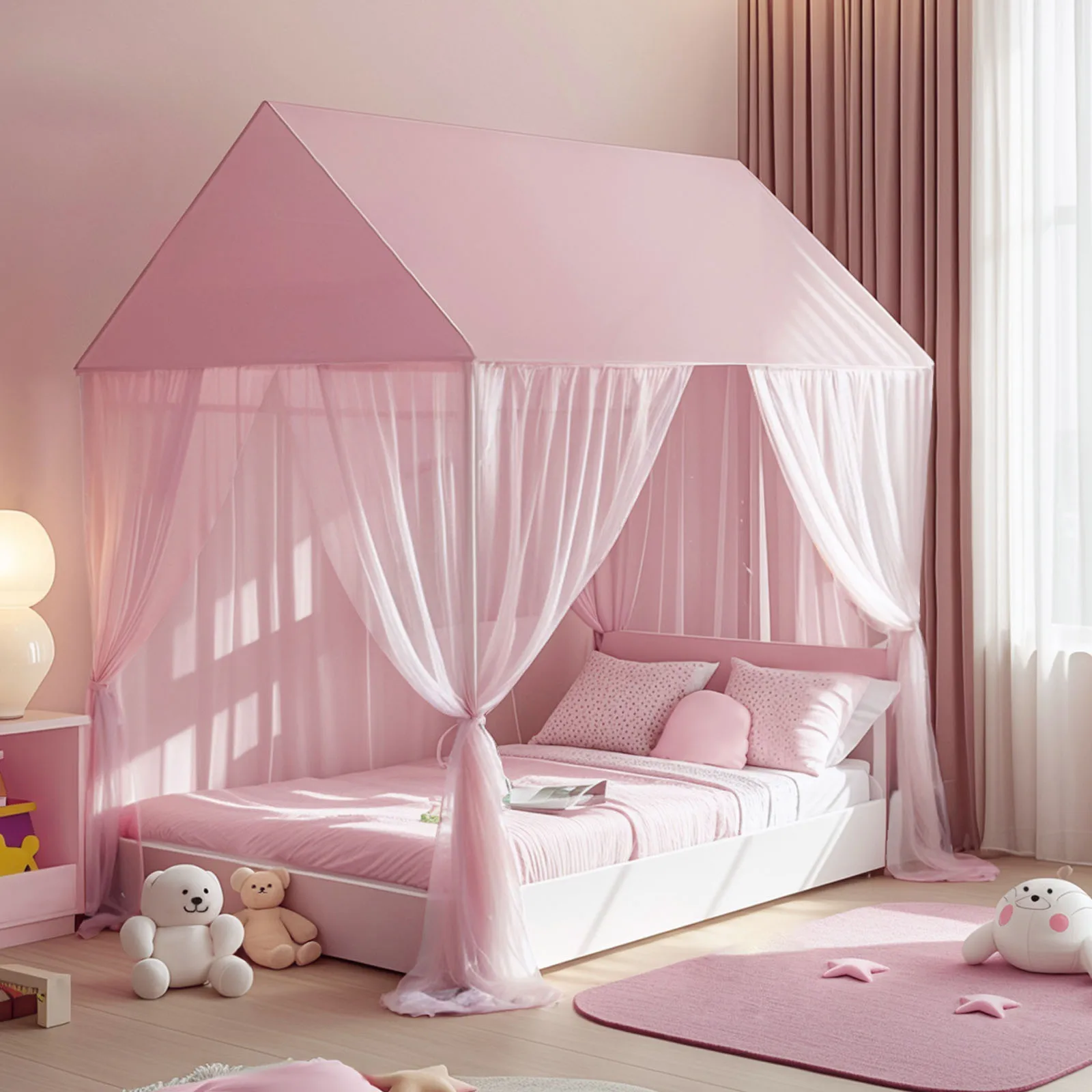 

Twin Bedroom Mosquito Netting Luxury Princess Canopy Bed3Side Opening Post Curtains Girl kid bedroom Protective cover Home Decor