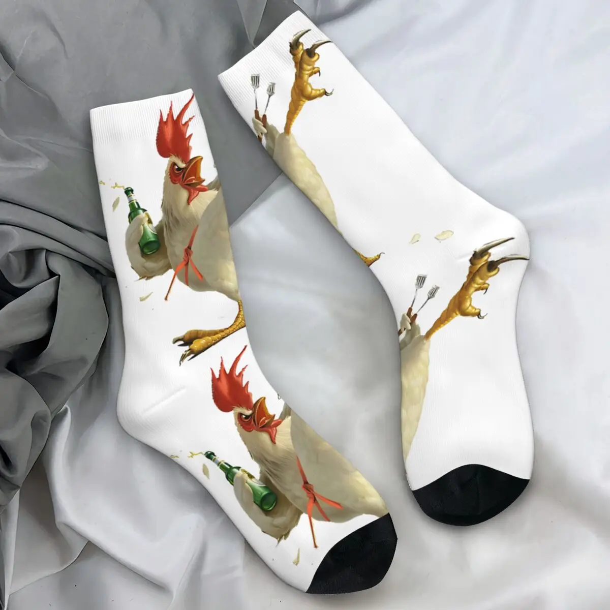 Rooster Socks Kungfu Chicken Funny Stockings Men's Soft Breathable Cycling Socks Autumn Design Non Skid Socks