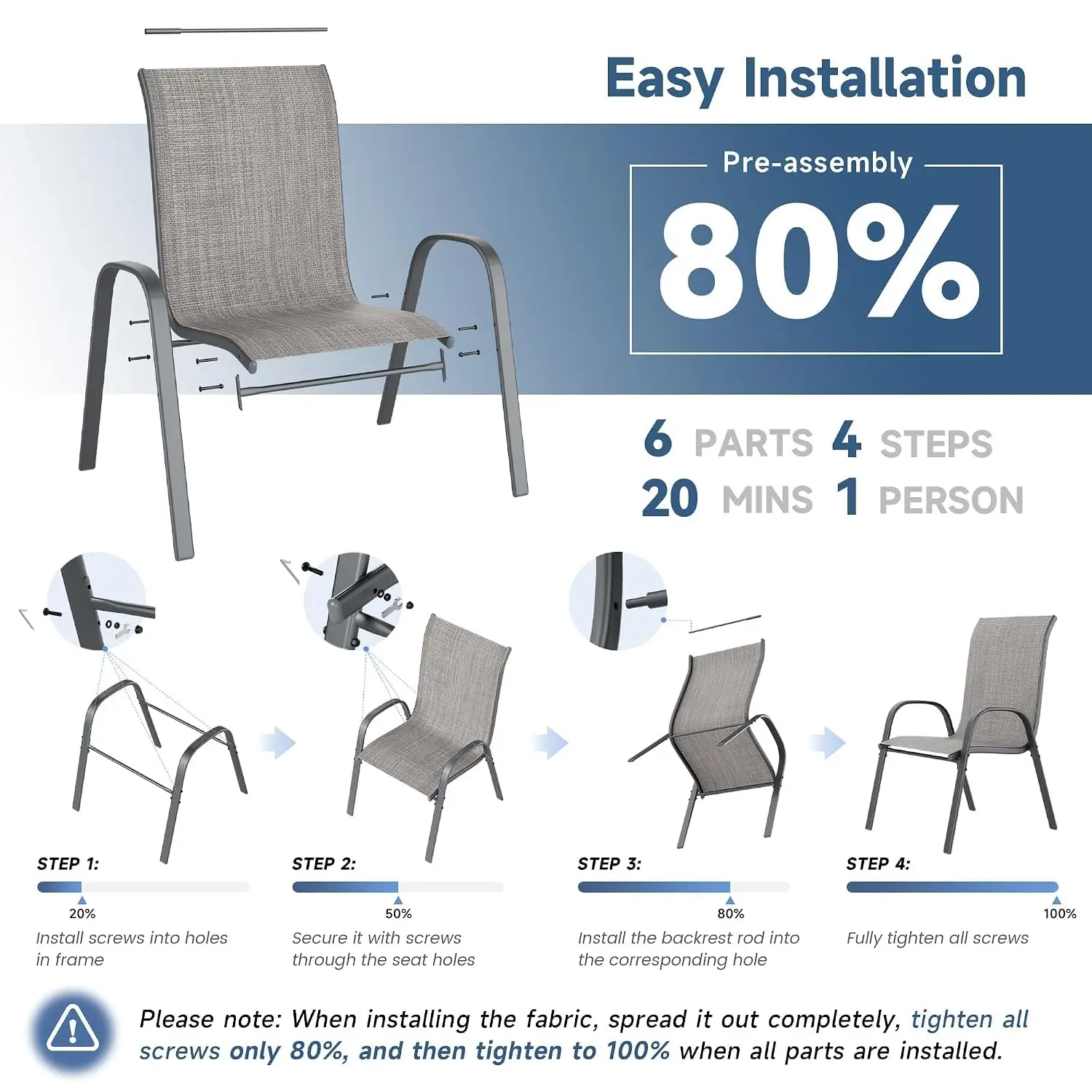 Outdoor Stackable Dining Chairs Set of 8 All Weather Breathable Garden Furniture Backyard Deck, Customized