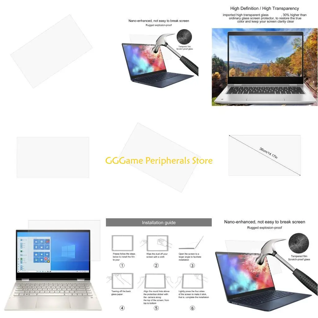 

U55B Крышка из закаленного стекла Cut для легкого монтажа дисплея ноутбука 14 дюймов