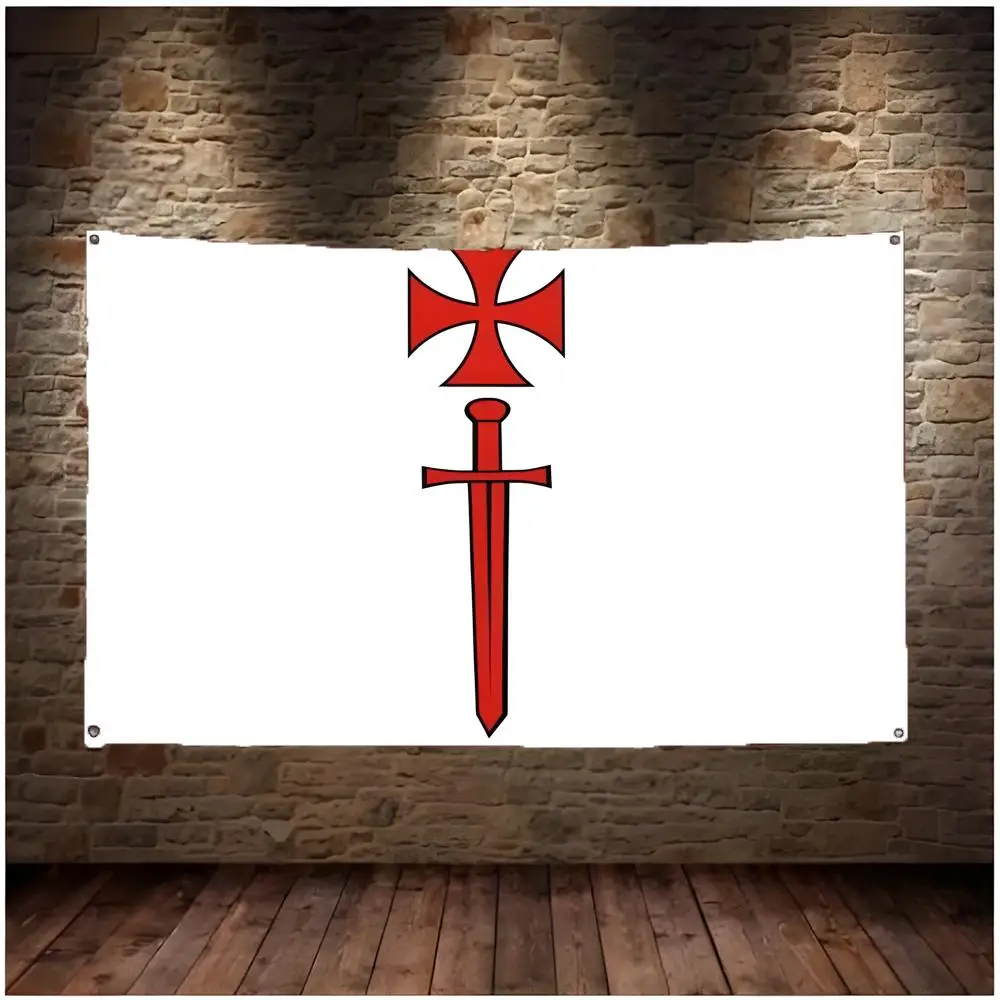 Order Chivalry Livonian Brothers The Sword Flags Daily Four Ring Borderless Design Indoor & Outdoor Decor Easy to Hang Install