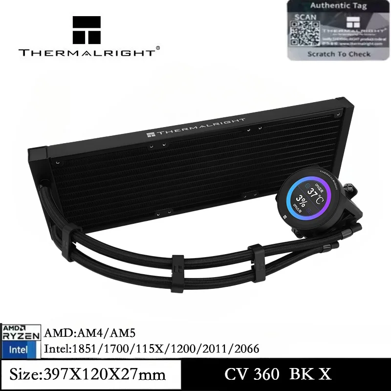 

Thermalright CORE Vision 360 BLACK X CPU Water Cooler NO FAN with IPS LCD Screen for AM5 AM4 Intel LGA1851/1700/115X/2011/2066