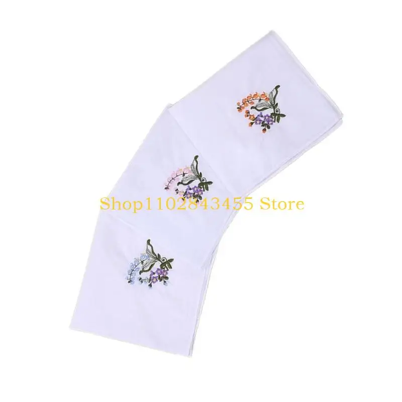 49MC 3 قطعة مناديل امرأة شؤون السفر التطريز زهرة Hankie الأعمال المناديل للكبار السفر التسوق #2