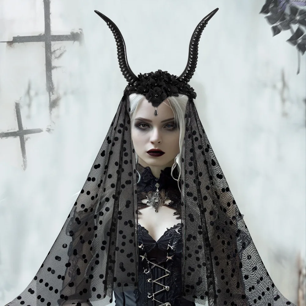 Rainha gótica halloween malha chifre acessório de cabelo festa escura dança desempenho traje prop bruxa com tema celebração cosplay